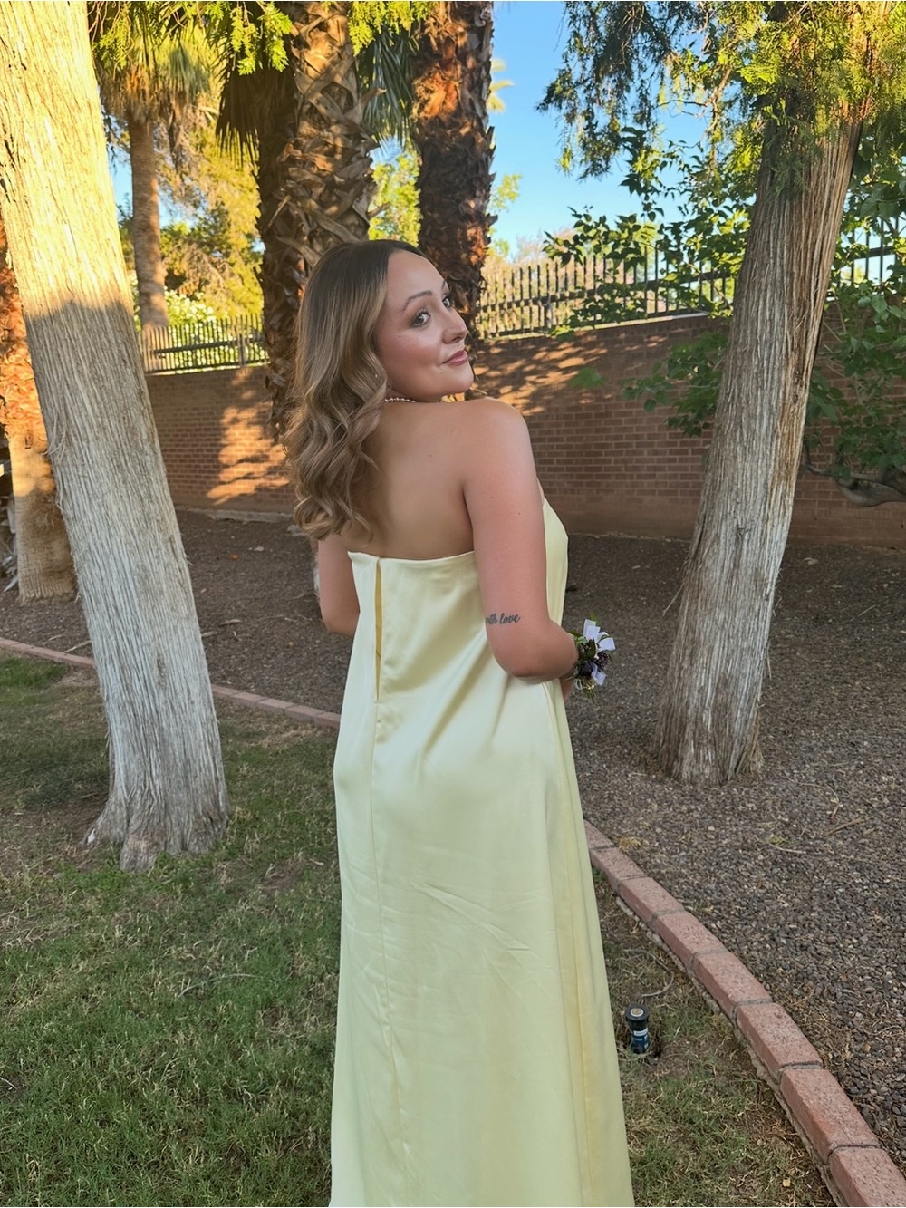 ANTONIO MELANI Strapless Satin Slip Dress in Pale Yellow